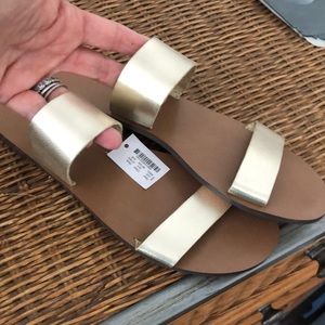 J Crew gold slip on sandals never worn